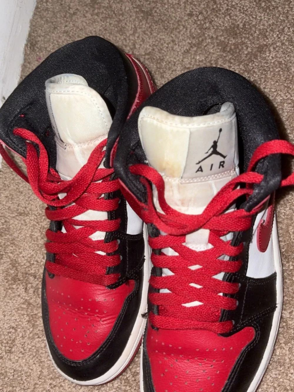 Jordan High-Top Sneakers in Red, Black & White